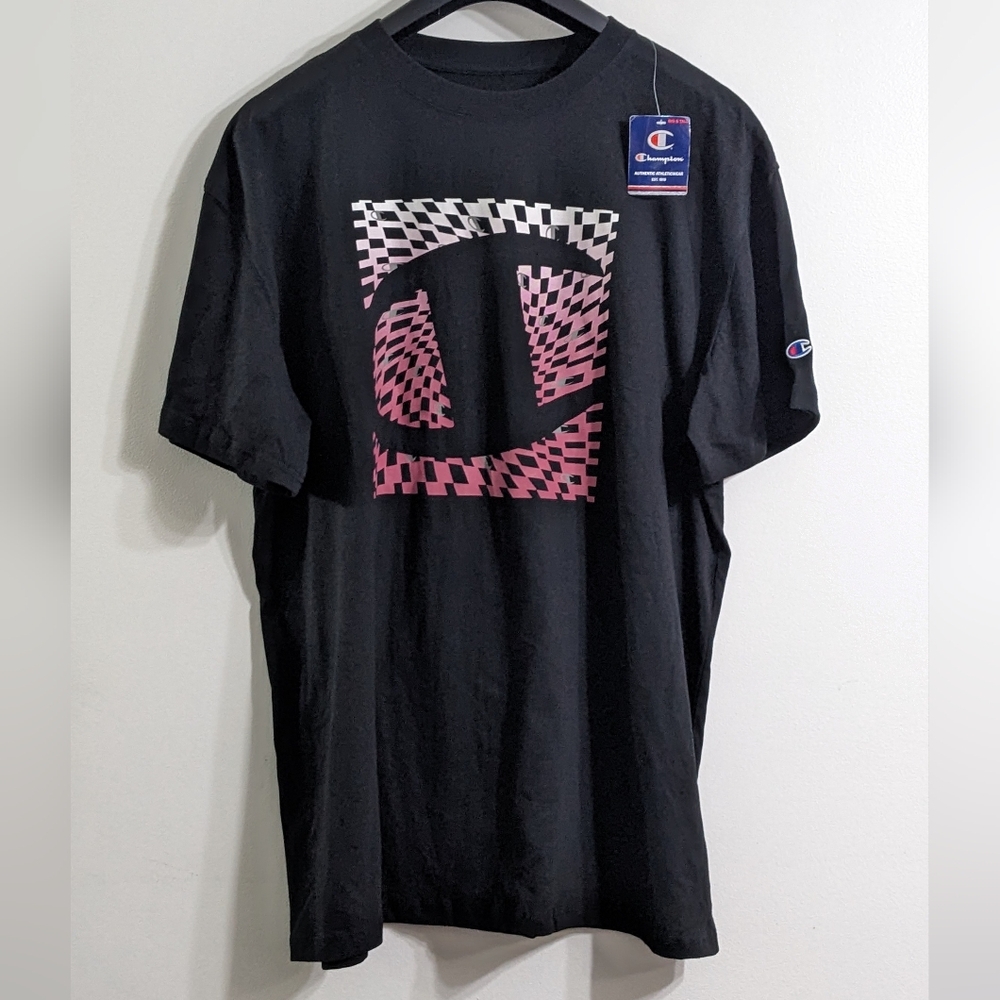 Champion Men's Checkered Fade Black Short Sleeve T-shirt, Size 2XL, New With Tag
